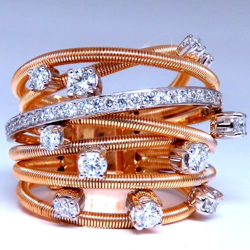 1.02ct Natural Diamonds On Coil Wire Wrap Ring 14kt Gold*